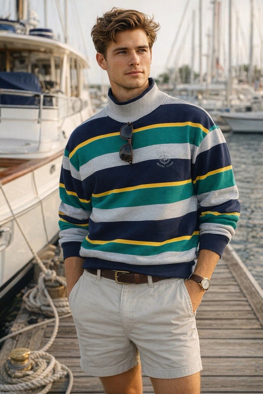 90’s Nautica Metre Class Mock Neck Color Block Sweatshirt Sz L Retro EUC Preppy